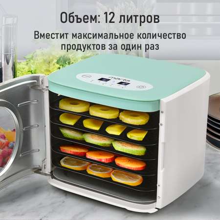 Сушилка для овощей и фруктов MARTA 6 поддонов: 5+1 для пастилы белый/ментол