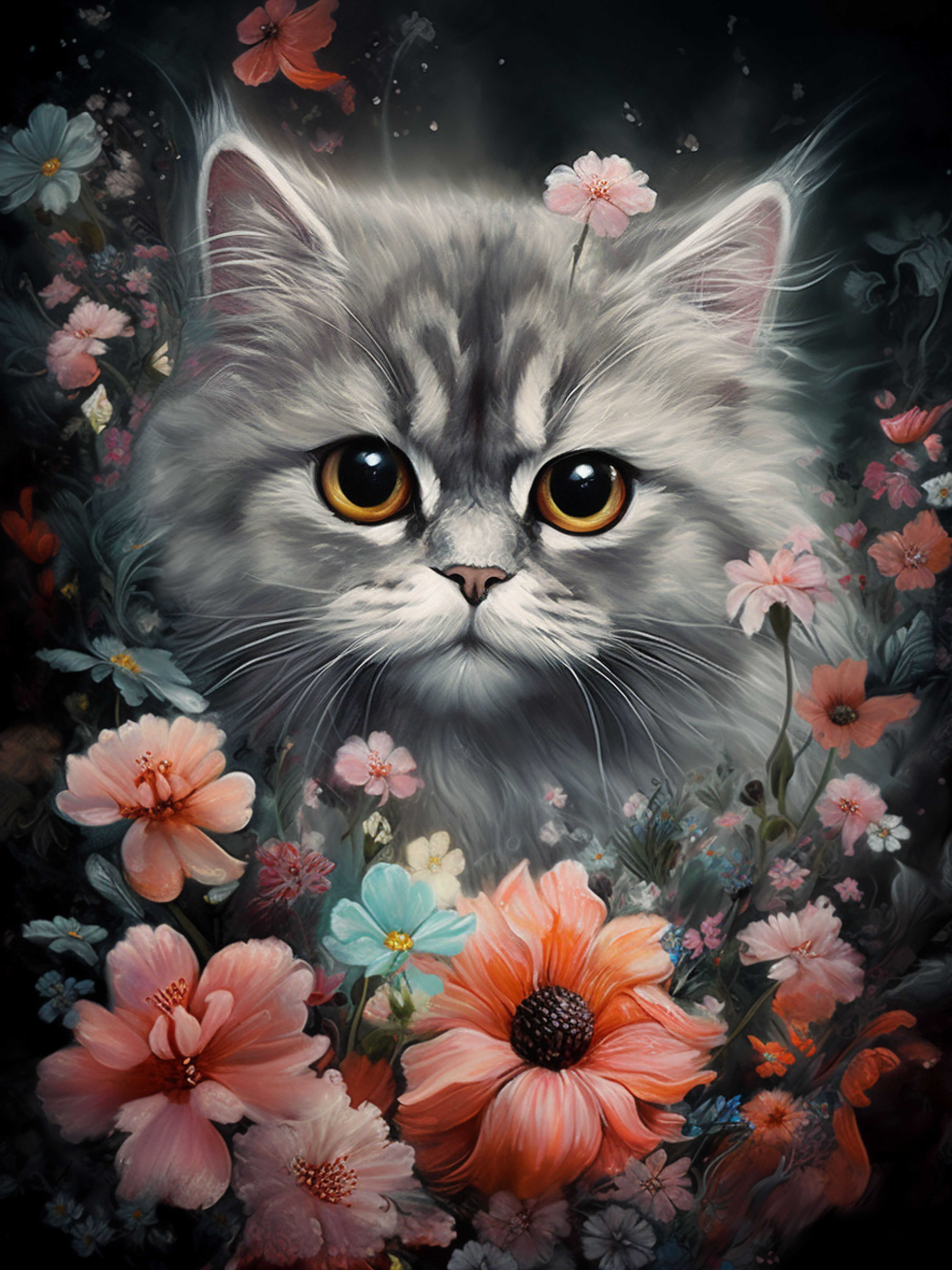 Алмазная мозаика Феникс + Котенок в цветах - фото 1