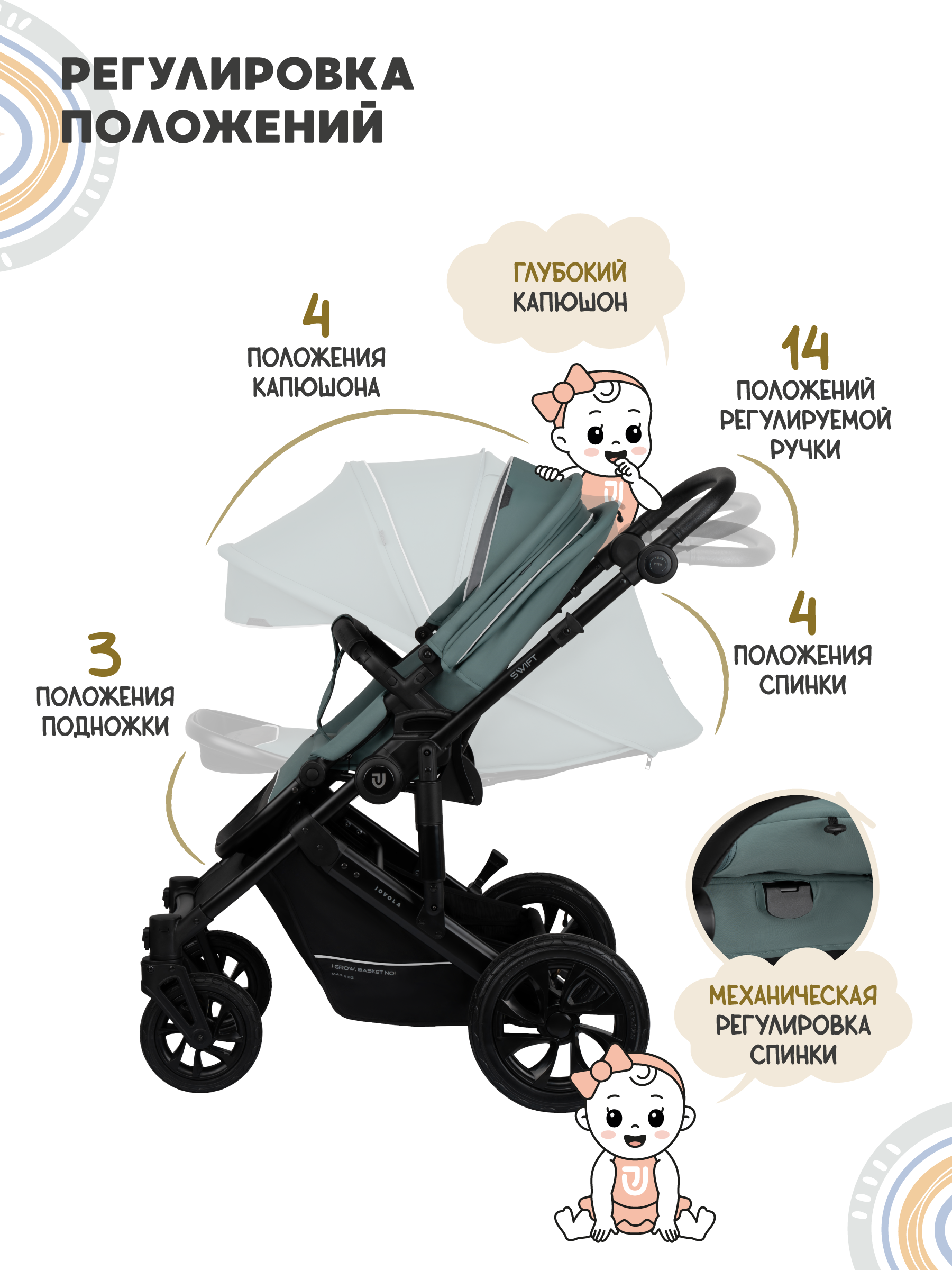 Коляска 3в1 JOVOLA Swift Plus зеленый - фото 11