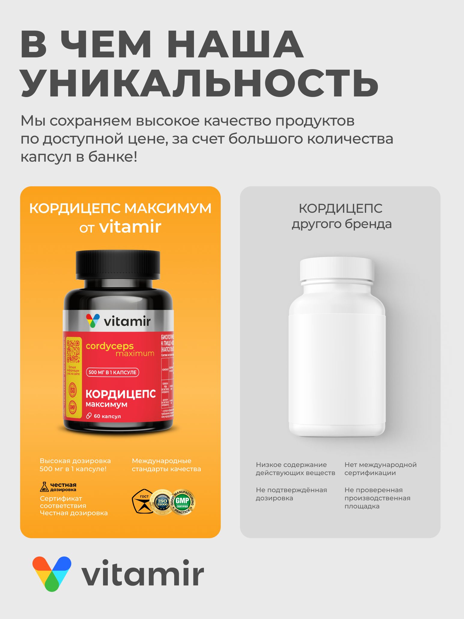 Кордицепс экстракт VITAMIR для иммунитета энергии и выносливости 60 капсул - фото 4