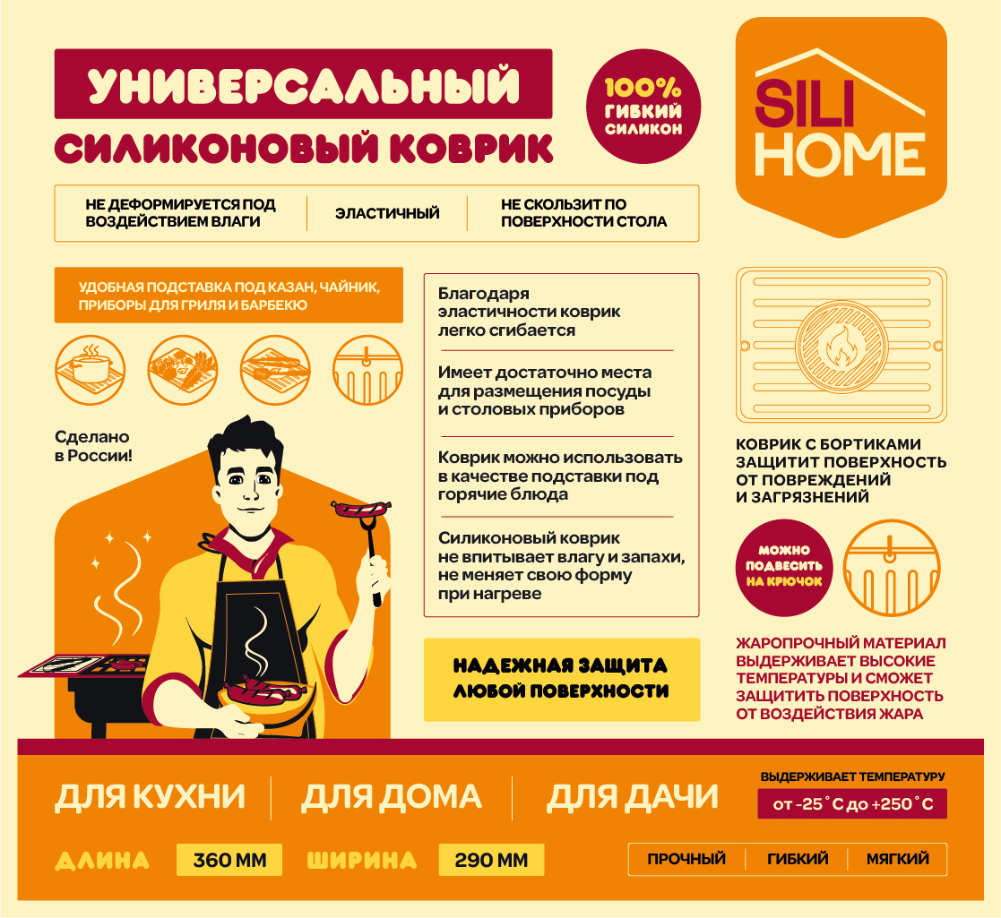 Силиконовый коврик-подставка SILIHOME под горячее для гриля и барбекю - фото 7