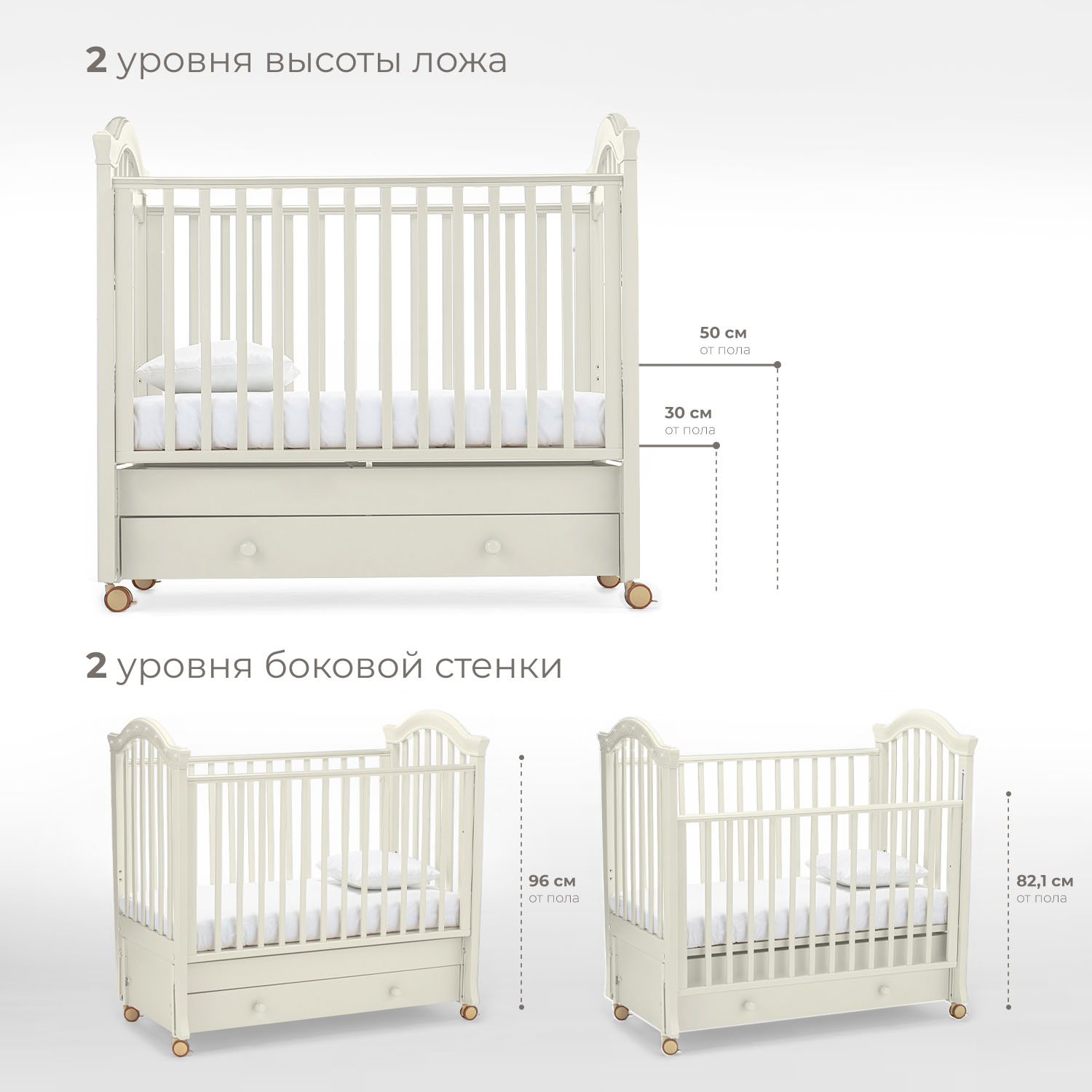 Детская кроватка Nuovita прямоугольная, продольный маятник (ваниль) - фото 3