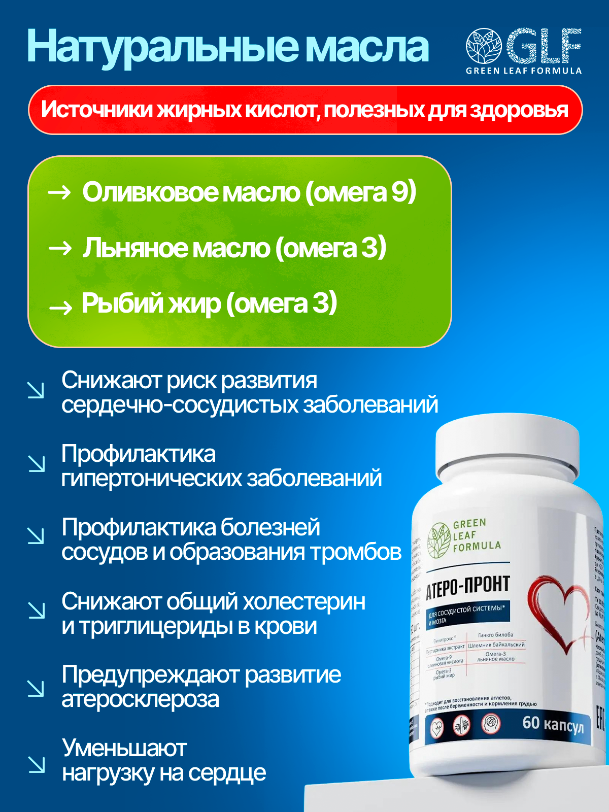 Витамины для сердца и сосудов Green Leaf Formula для мозга и нервной системы для спорта 790 мг 60 капсул - фото 8