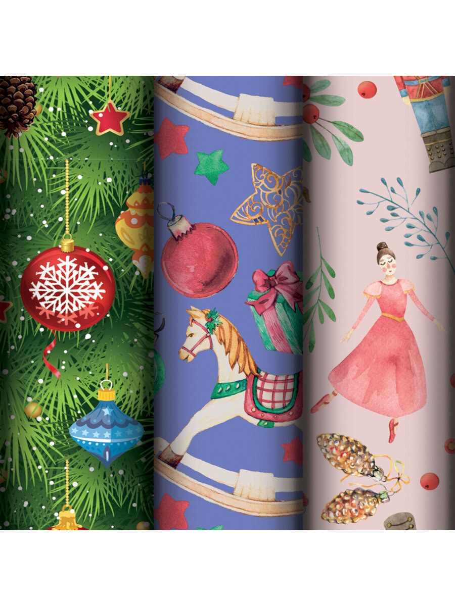 Упаковочная бумага Золотая сказка для новогодних подарков в рулоне набор 3 штуки - фото 5