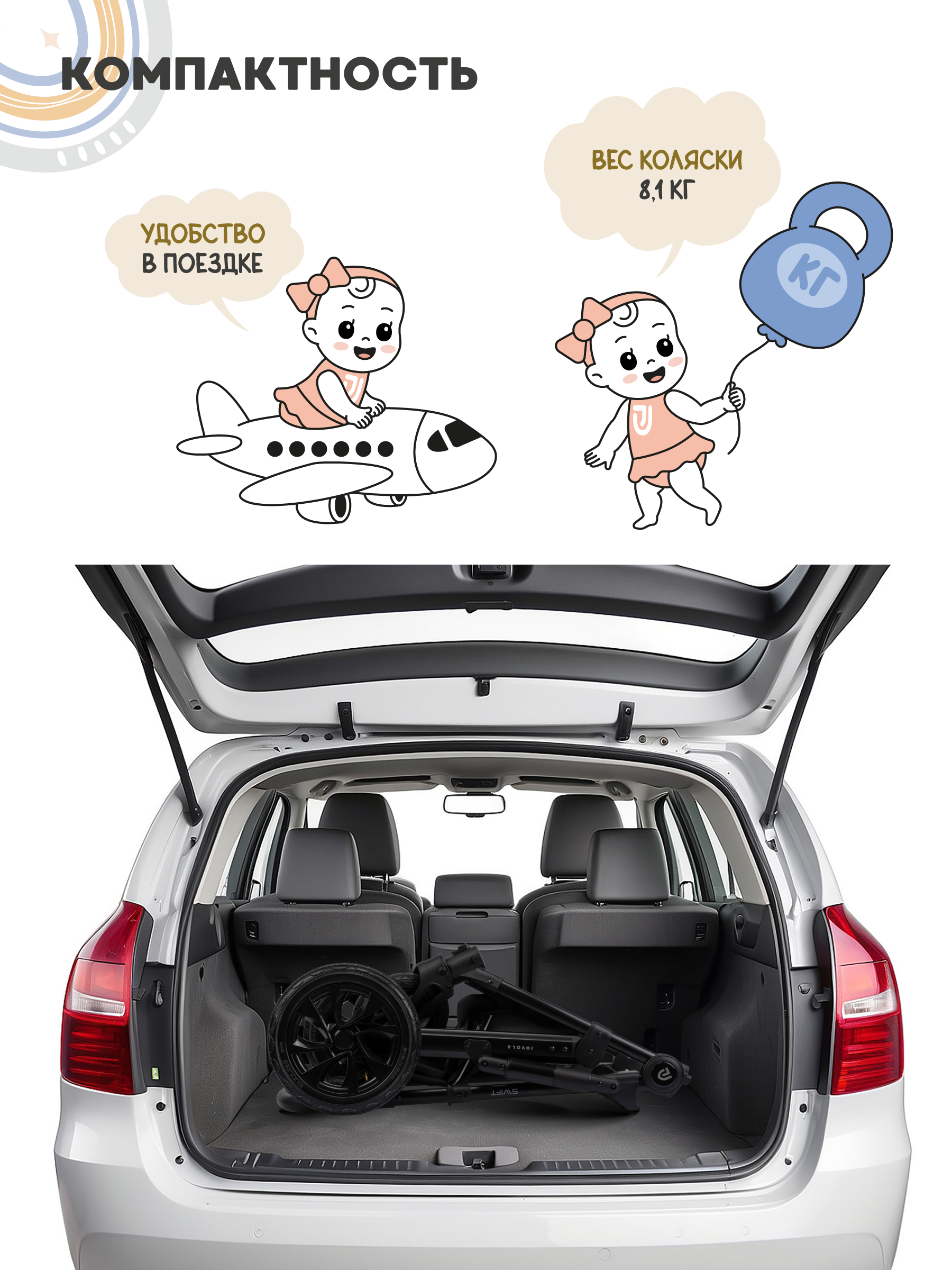 Коляска 3в1 JOVOLA Swift Plus черный - фото 2