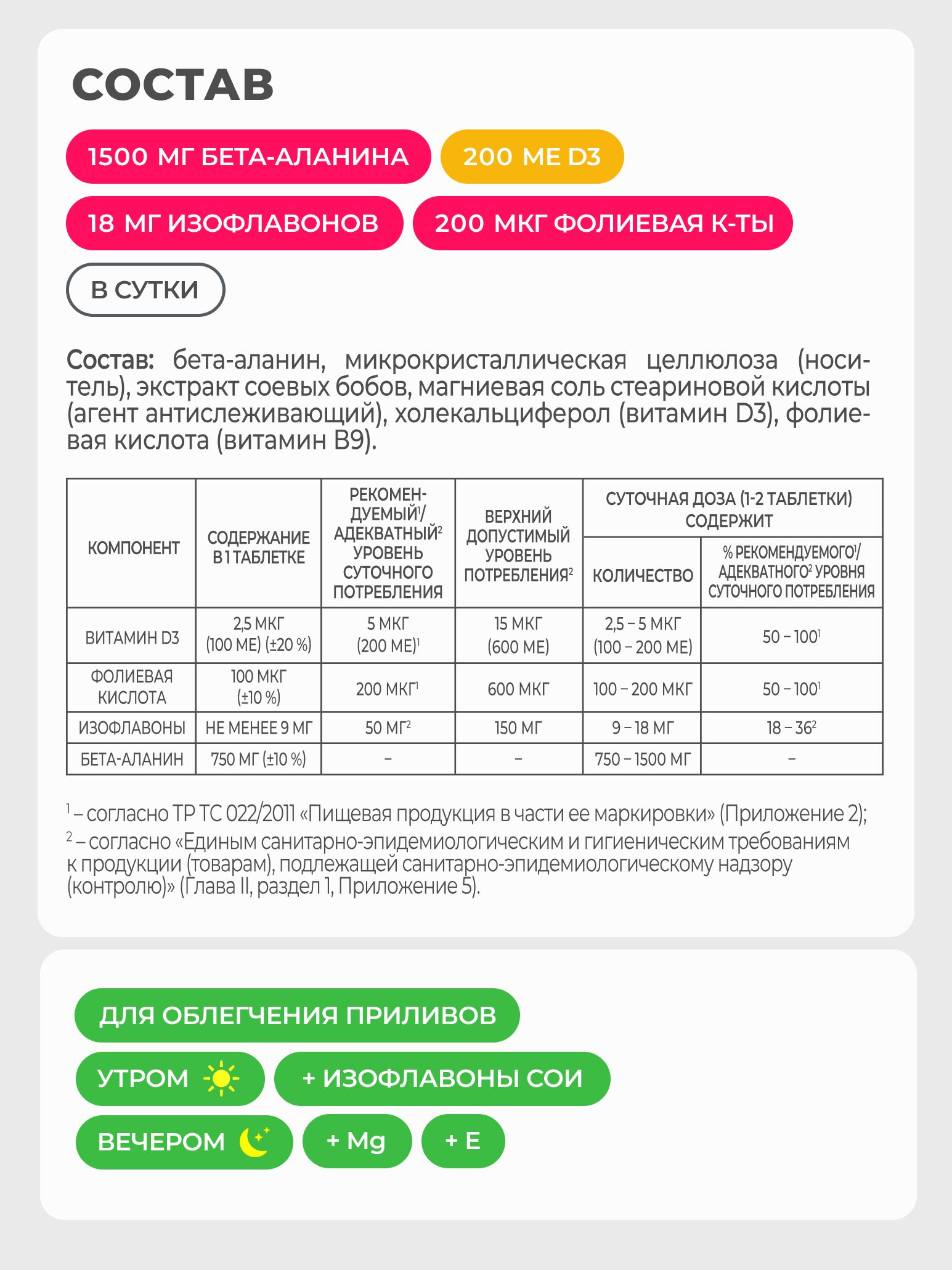 Бета-аланин для женщин при климаксе VITAMIR с экстрактом сои витамином D3 и фолиевой кислотой 90 таблеток - фото 3