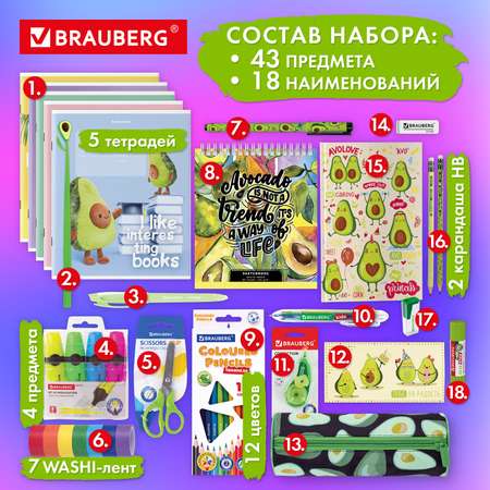 Набор канцелярский Brauberg Avocado 43 предм.