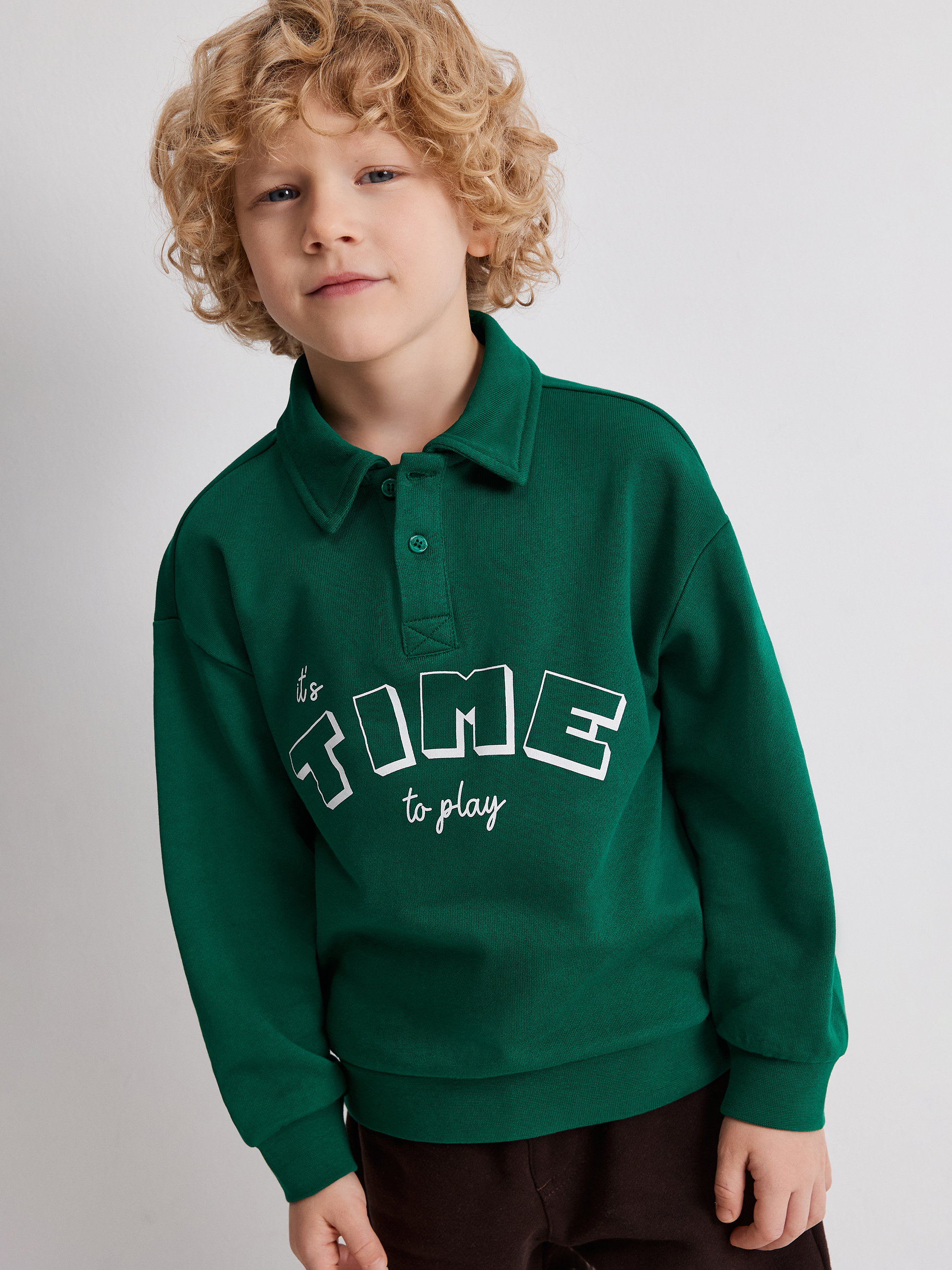 Изображение товара Свитшот-поло для мальчика Acoola 122 мягкий хлопковый зеленый