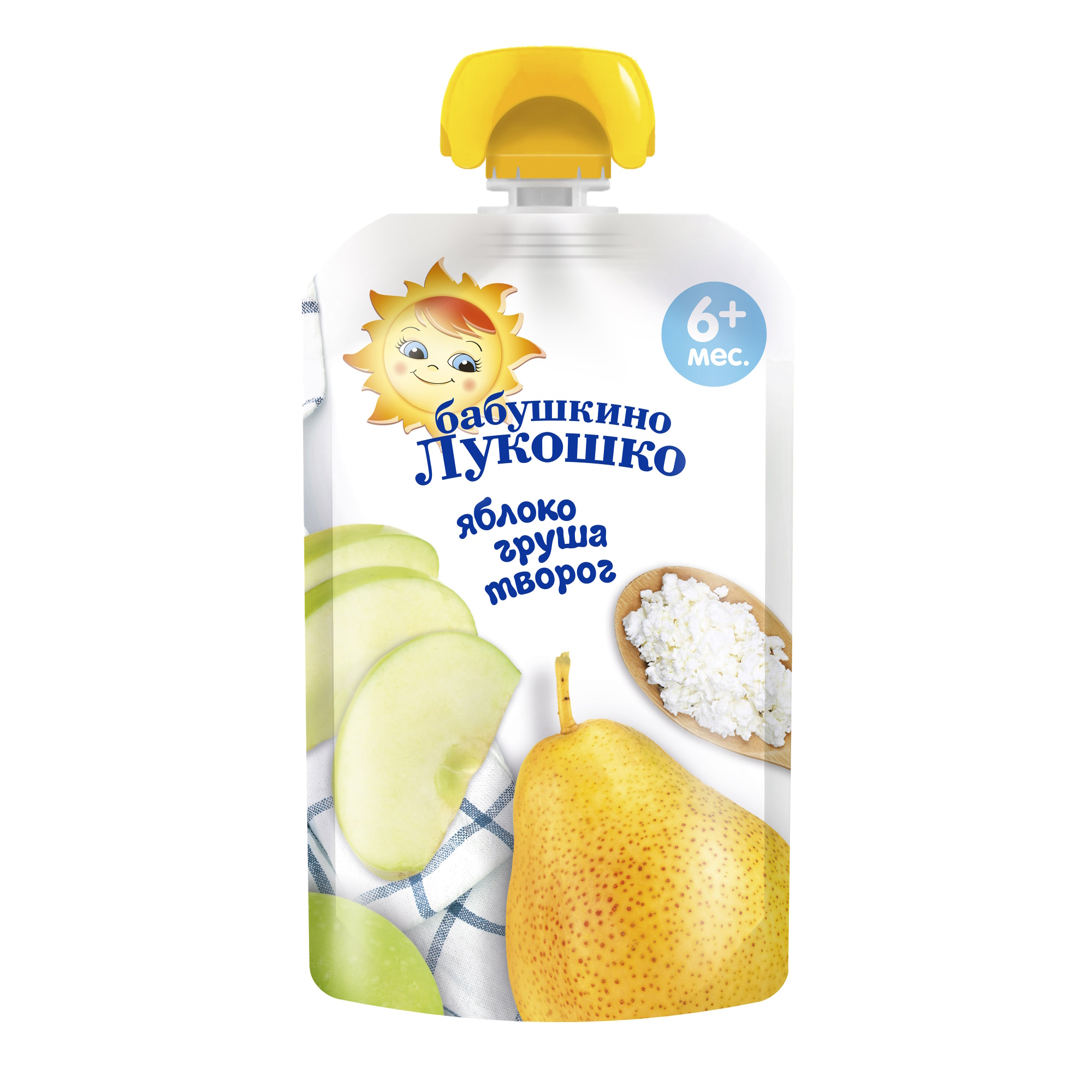Пюре Бабушкино лукошко Яблоко-груша с творогом с 6 мес 90 г - фото 1