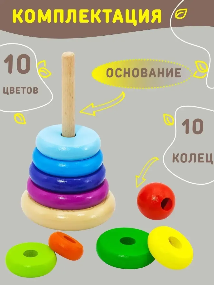 Игрушка Alatoys пирамидка Сортер 10 деталей в ассортименте - фото 3
