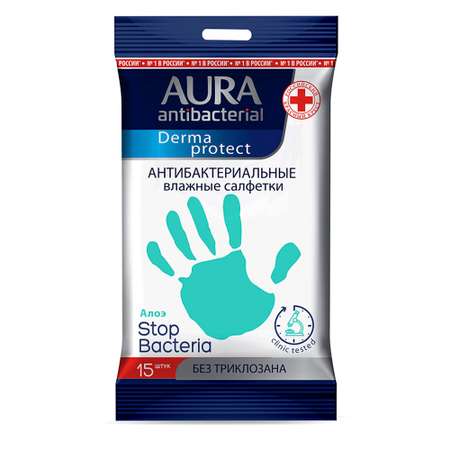 Влажные салфетки AURA Antibacterial антибактериальные 15 шт.