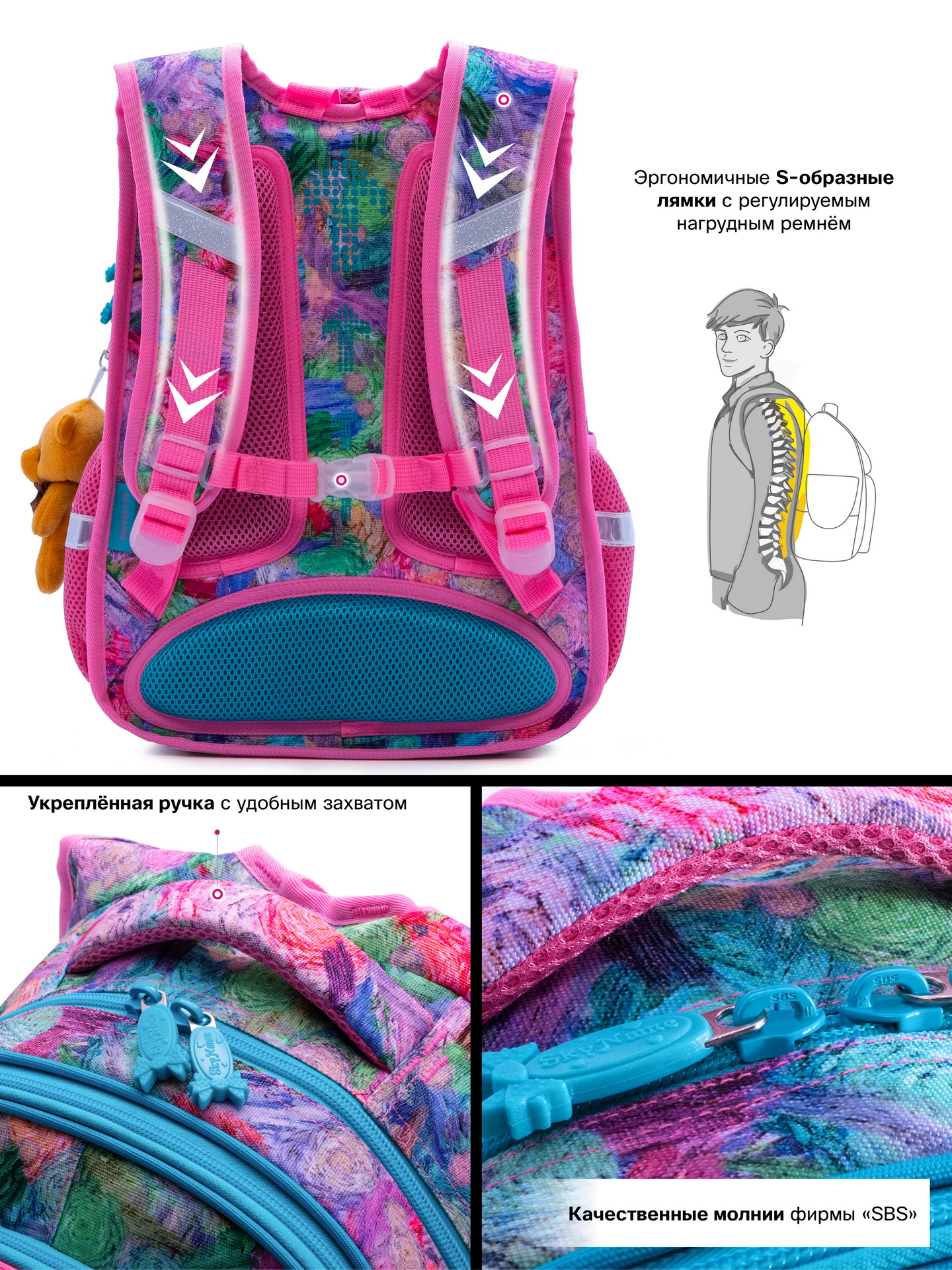 Рюкзак SkyName анатомическая спинка + брелок - фото 8