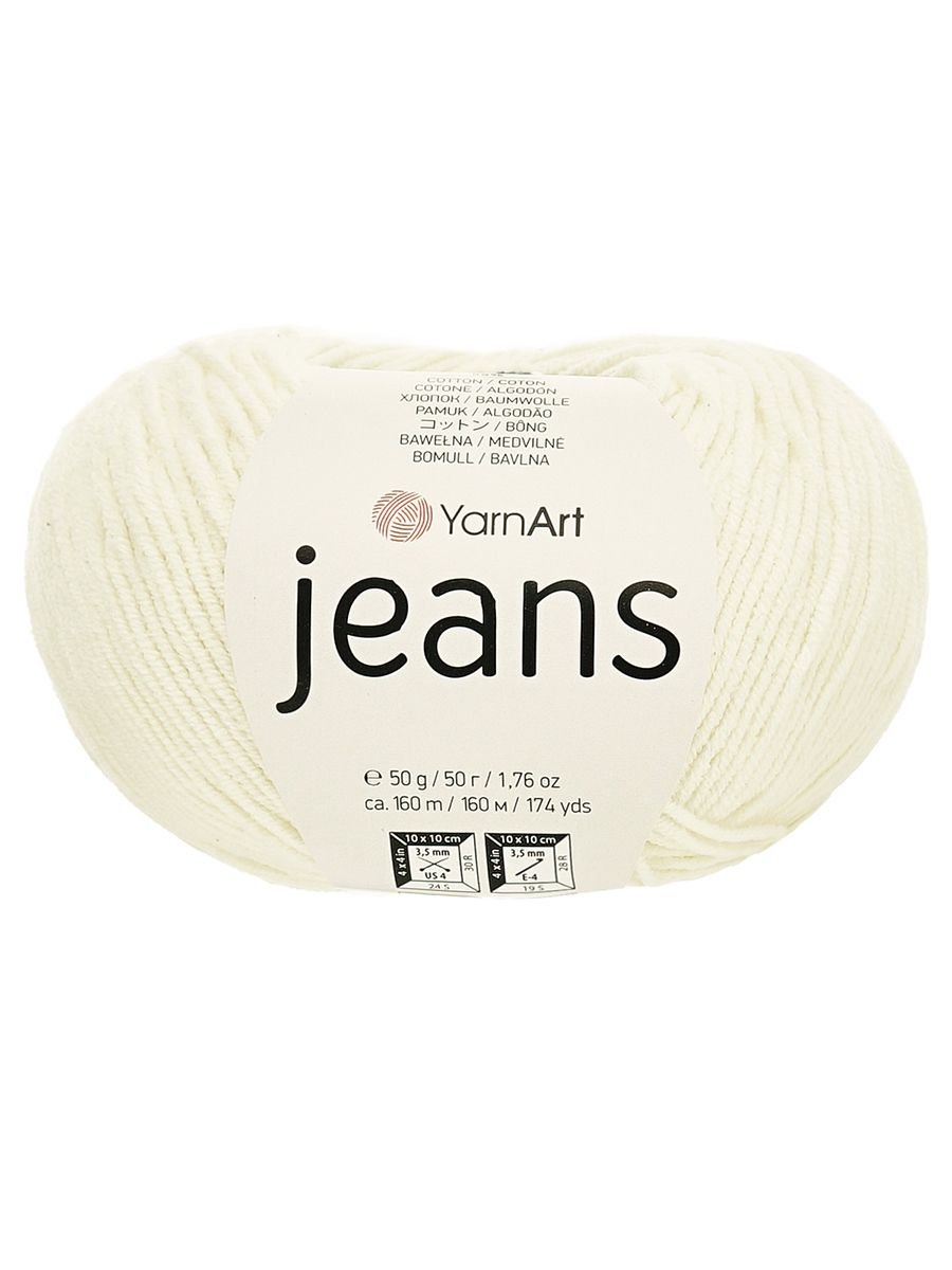 Пряжа YarnArt Jeans универсальная 50 г 160 м 03 молочный, 10 мотков - фото 4
