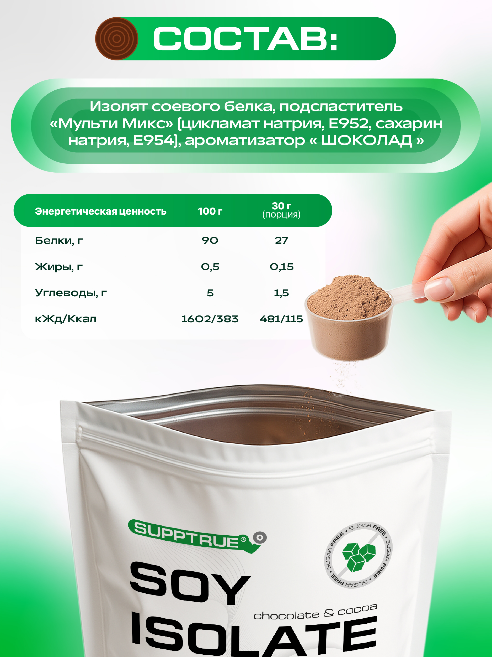 Протеин 0,5 кг. SUPPTRUE SOY ISOLATE 20 порций со вкусом шоколада - фото 9