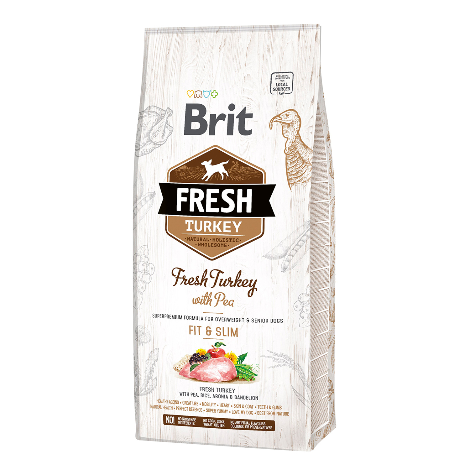 Корм для собак Brit Fresh 12кг избыточный вес индейка и горох - фото 1