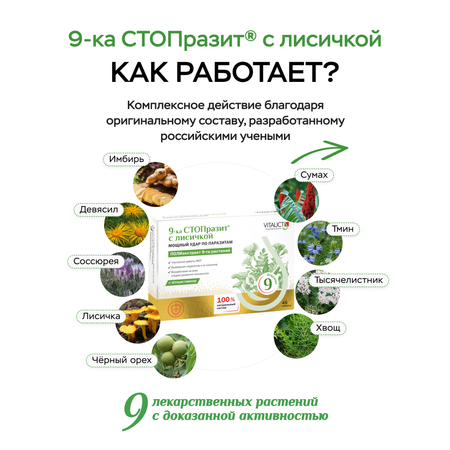 БАД VITAUCT 9-ка СТОПразит с лисичкой, таблетки
