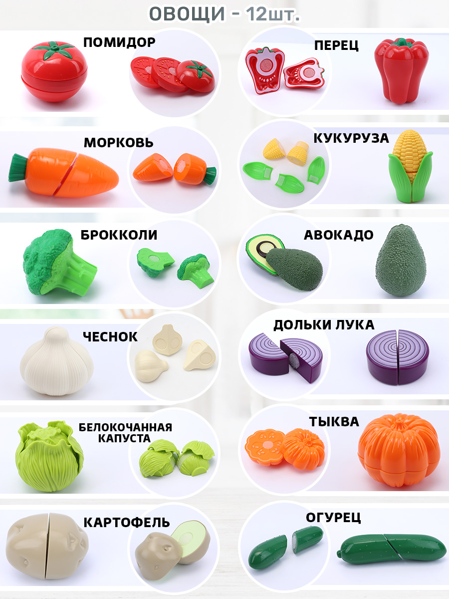 Игрушка TIPTOPOLIS Овощи фрукты с липучкой Ящик 44 предм. - фото 2