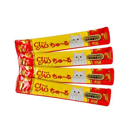 Лакомство для кошек INABA Ciao Churu куриное филе с японским крабом пюре 14г*4