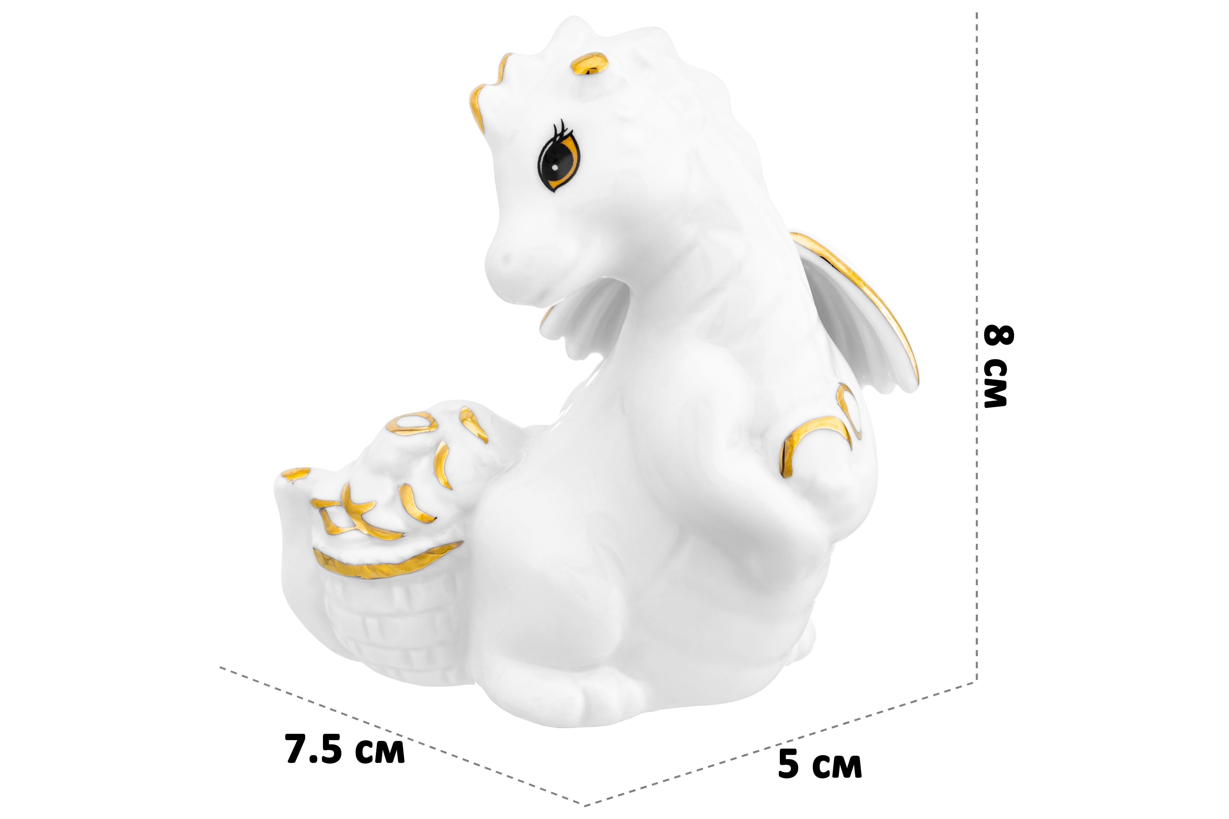 Фигурка декоративная Elan Gallery 7.5х5х8 см Дракон с денежным мешочком белая с золотом - фото 2