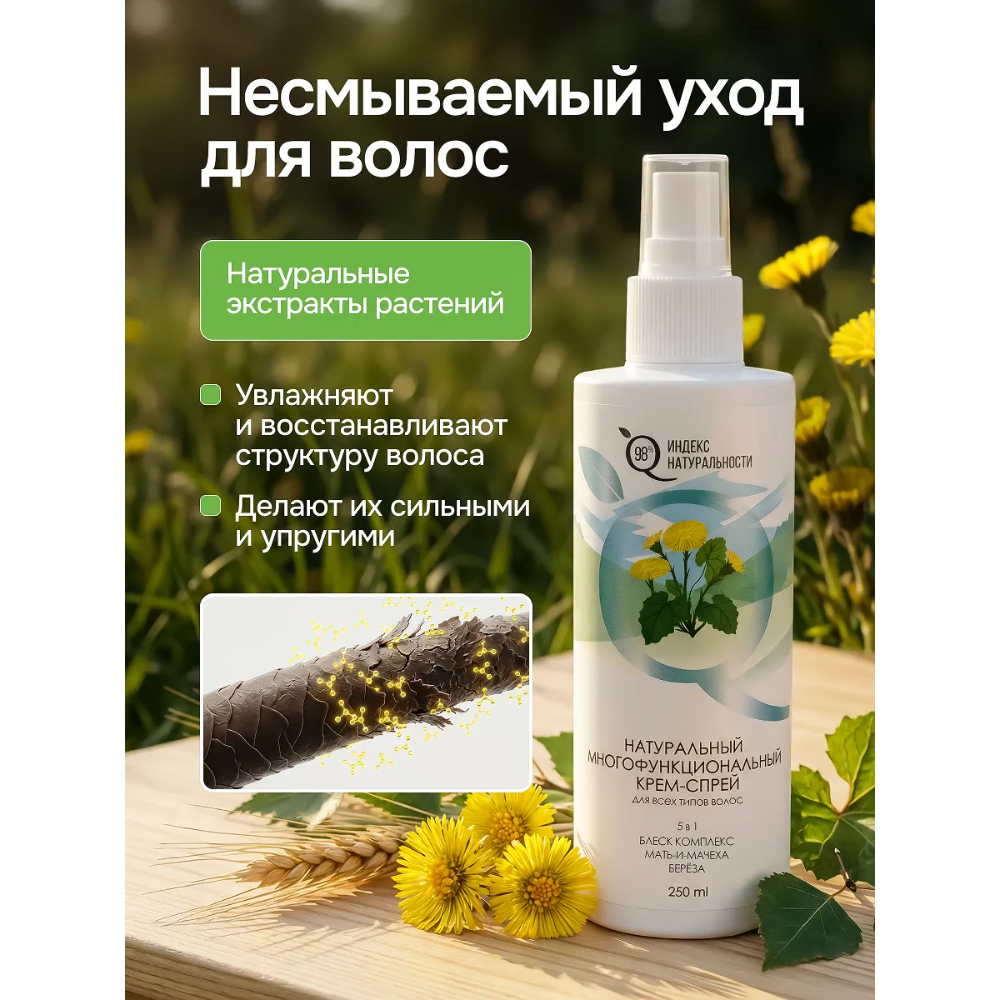 Набор для ухода за волосами Индекс Натуральности Шампунь 800 мл + Бальзам-ополаскиватель 800 мл + Спрей 5 в 1 250 мл - фото 6