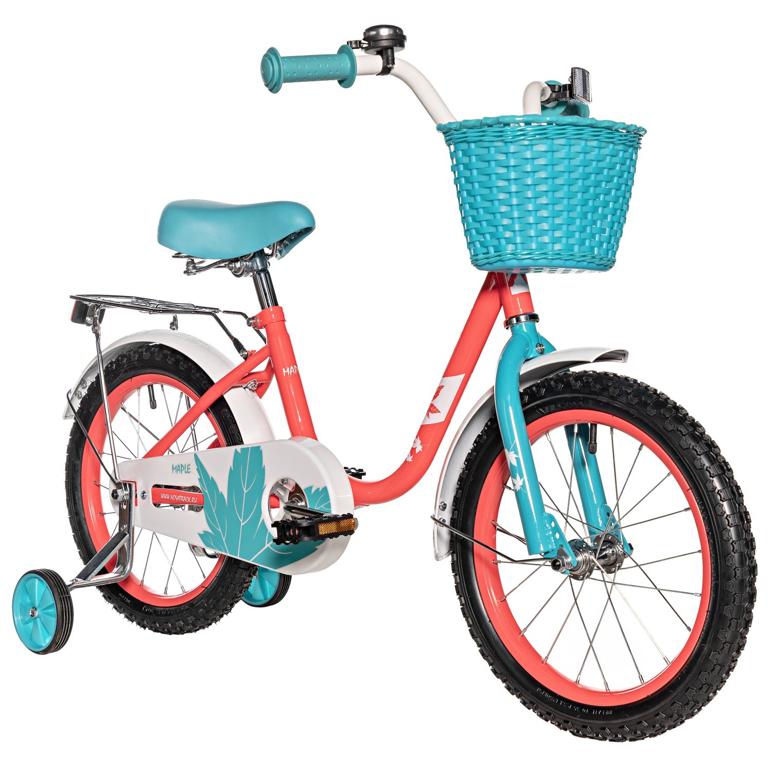Изображение товара Детский велосипед Novatrack Maple 16 дюймов с корзинкой и защитой цепи