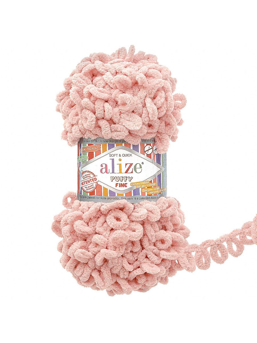 Пряжа для вязания Alize puffy fine 100 г 14.5 м микрополиэстер фантазийная мягкая 161 пудра 5 мотков - фото 4