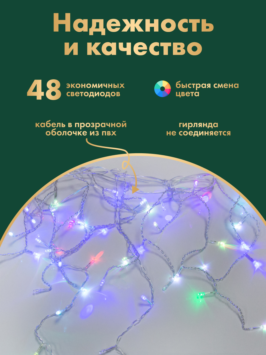 Светодиодная гирлянда NEON-NIGHT Бахрома 1.8х0.5 м 8 режимов с эффектом смены цветов RGB - фото 2