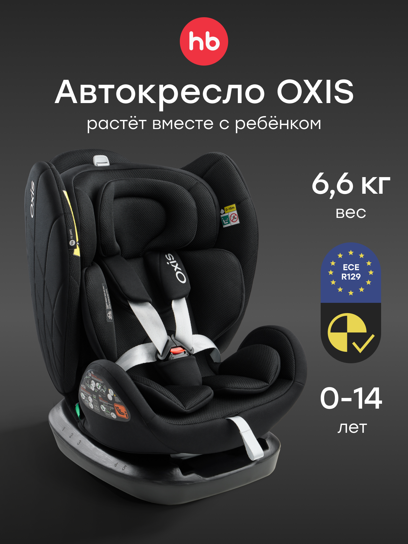 Автокресло Happy Baby Oxis 0+/1/2/3 (0-36 кг) черный - фото 1