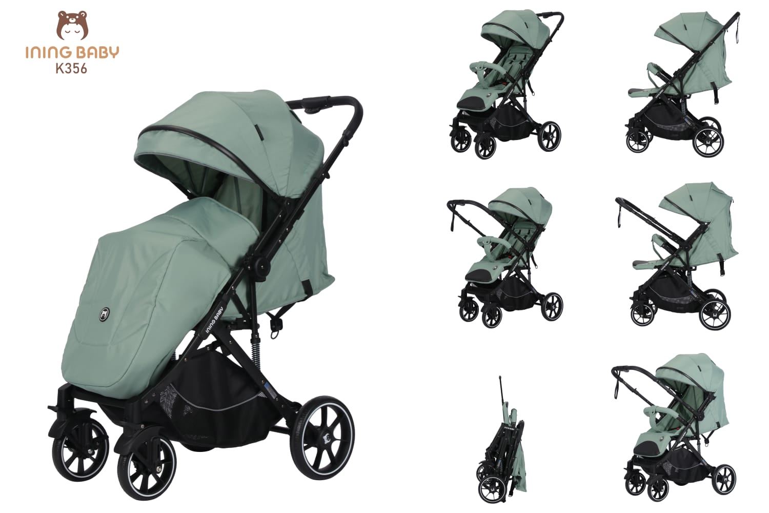 Коляска прогулочная Ining baby K356 green бирюзовый - фото 1