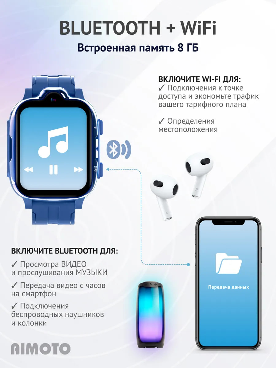 Детские смарт-часы AIMOTO Grand 4G c YandexGPT синий - фото 7