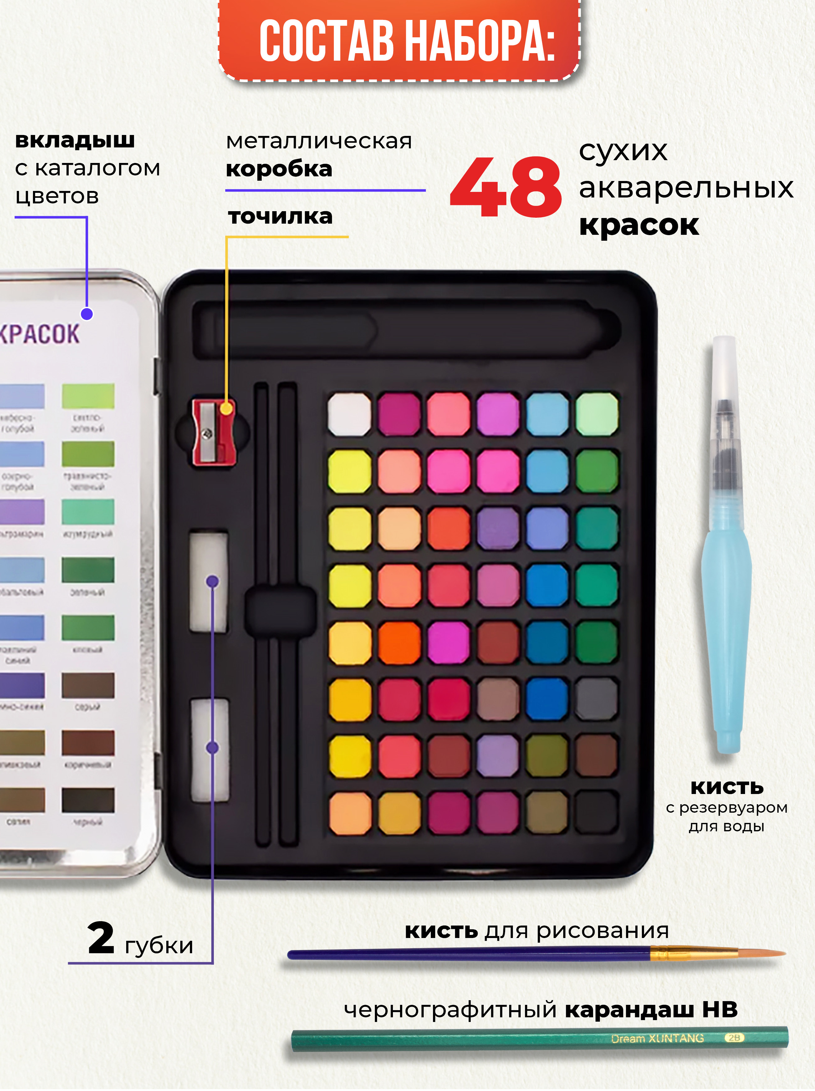 Краски акварель Qredo 48 цв. - фото 5