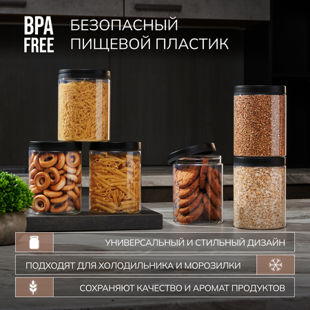 Набор банок Палитра Уюта для сыпучих продуктов 12 шт по 1000мл
