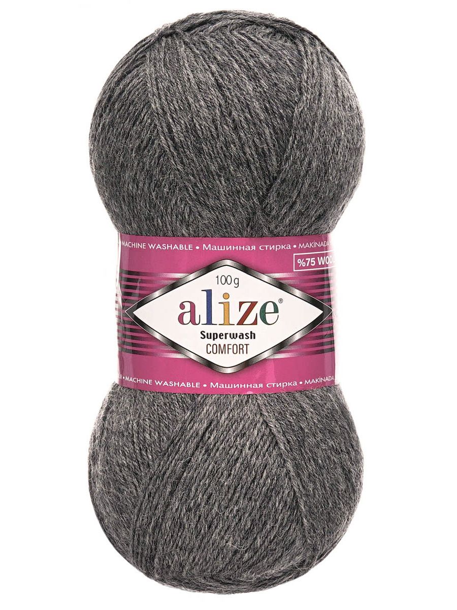 Пряжа Alize для вязания носков Superwash Comfort Socks 100г 420м 5 шт 182 темно-серый меланж - фото 4