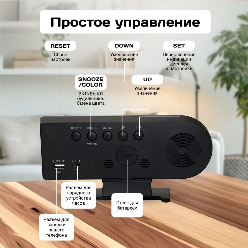 Часы электронные LED с RGD подсветкой CASTLELADY настольные с температурой, влажностью, будильником и календарем умные часы - фото 8
