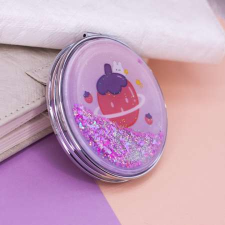 Зеркало карманное iLikeGift Fuit strawberry purple с увеличением