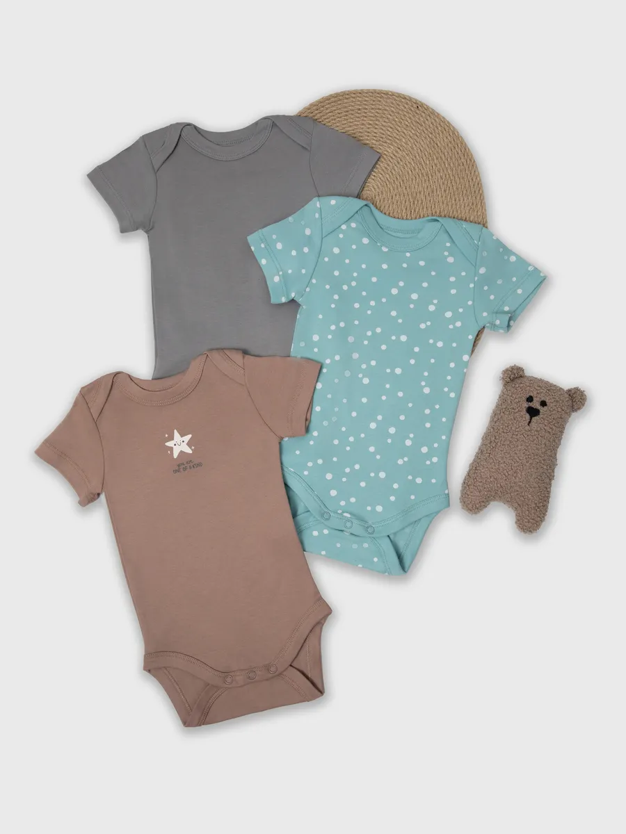 Боди 3 шт Mark Formelle (Марк Формэль) 13015-1-3/имбирный +горошки на бирюзе +серый - фото 14