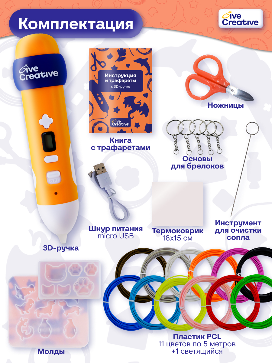 3D ручка Give Creative беспроводная с набором - фото 2