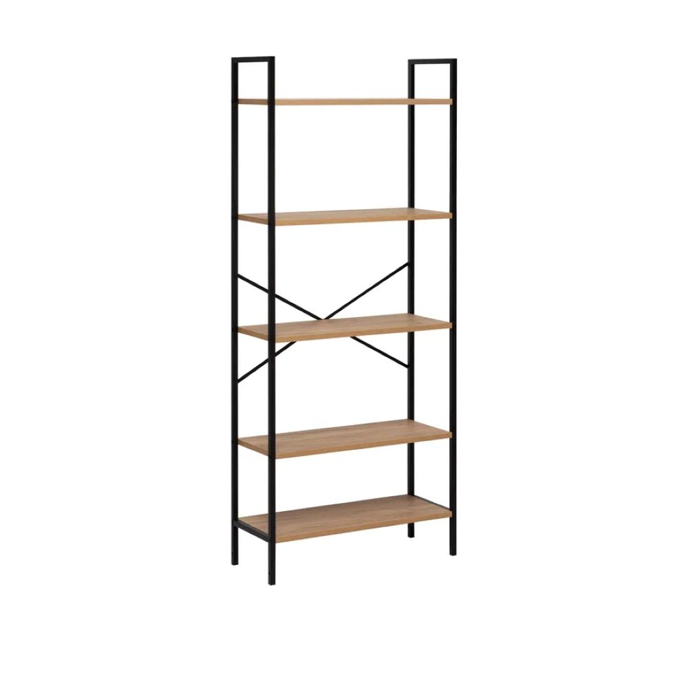 Стеллаж Leset Стилвуд 25 широкий 5 полок Черный/Дуб крафт золотой - фото 1