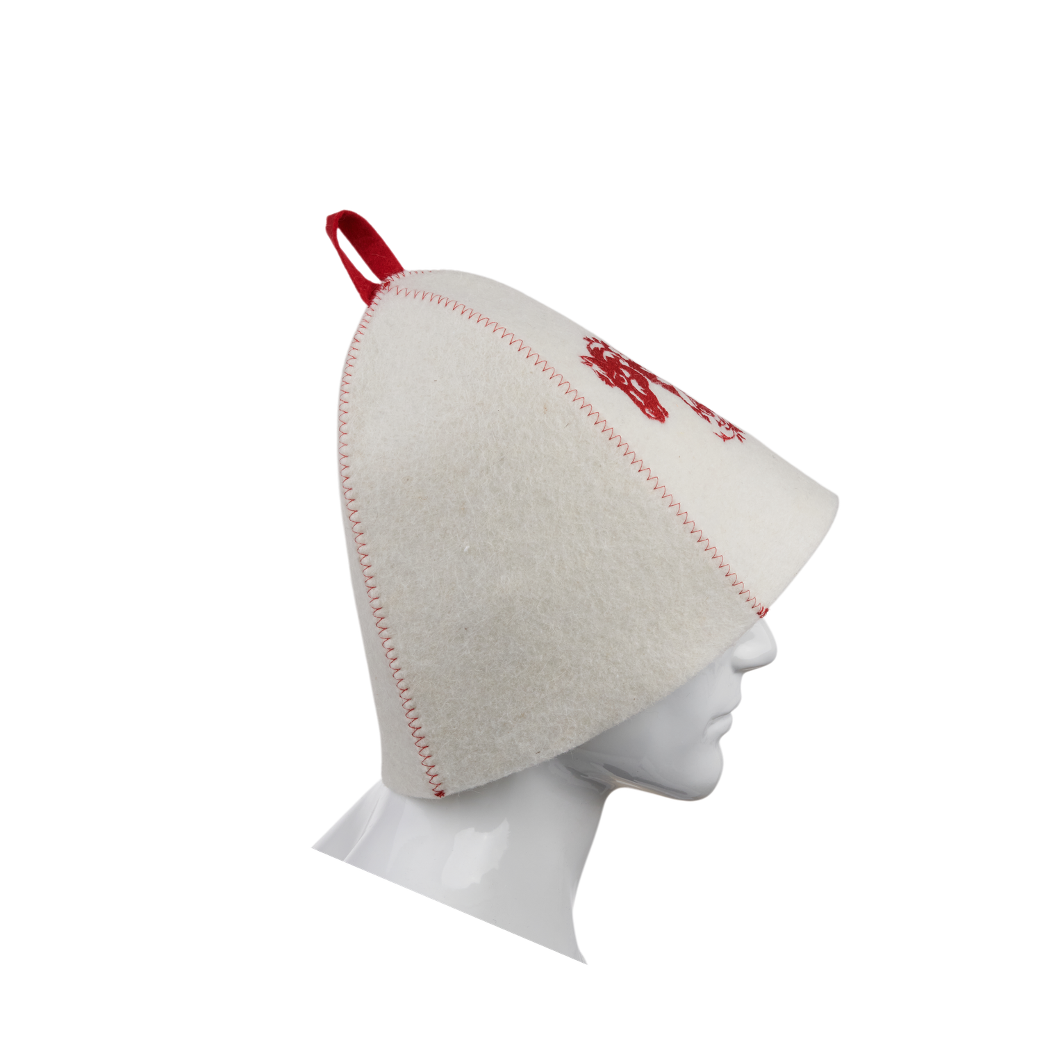 Шапка банная ГлавБаня Красный конь с вышивкой войлок белый - фото 3