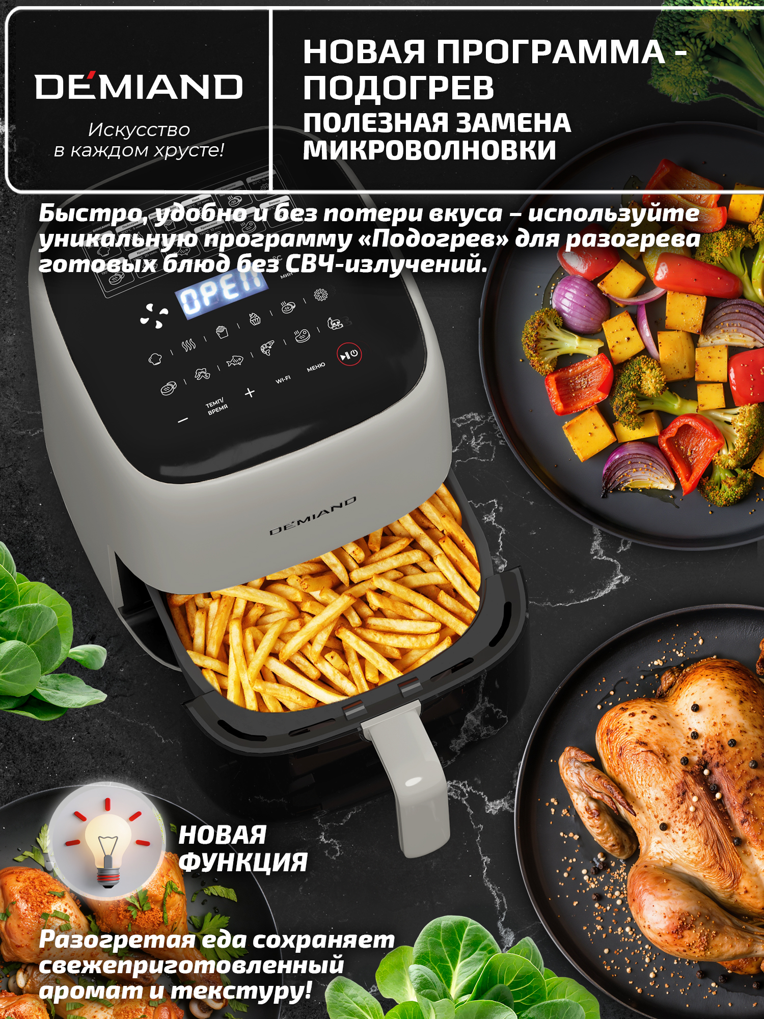 Аэрогриль DEMIAND tarvin с wi-fi керамическое покрытие чаши - фото 14