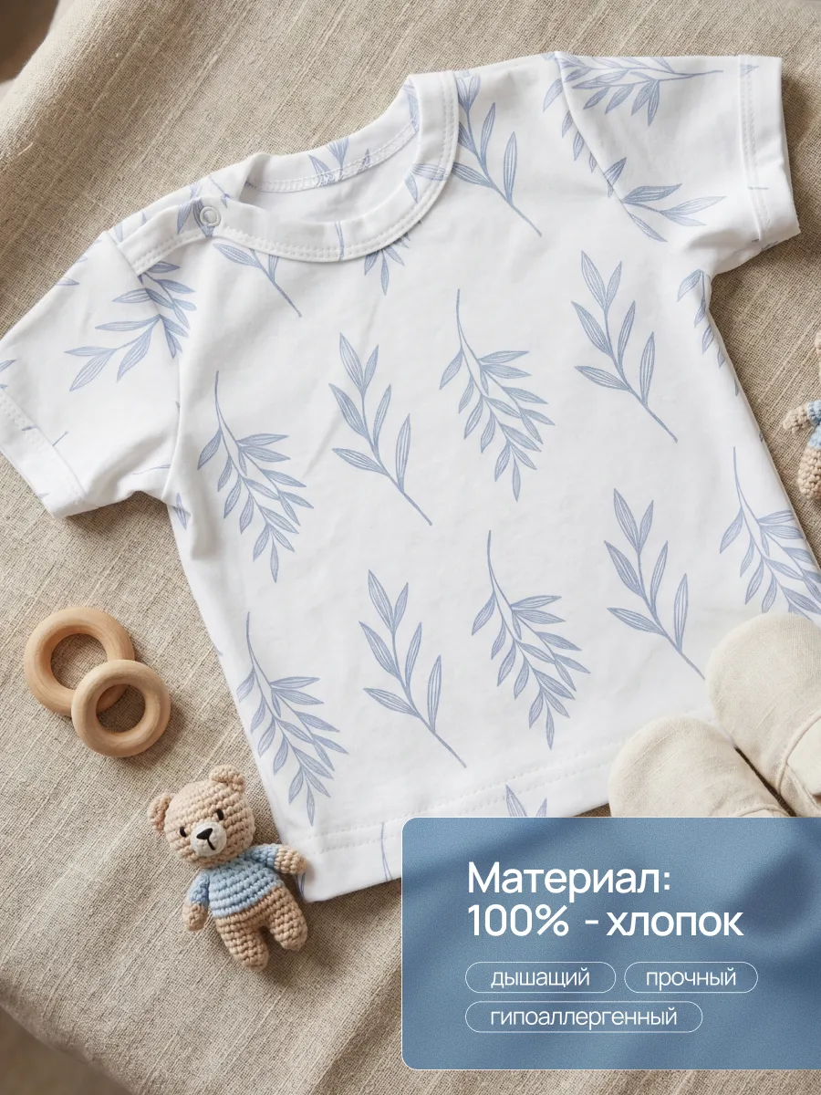 Футболка 3 шт Супер Пупс нбр/3пр/футб/синийветочкилисточки - фото 7