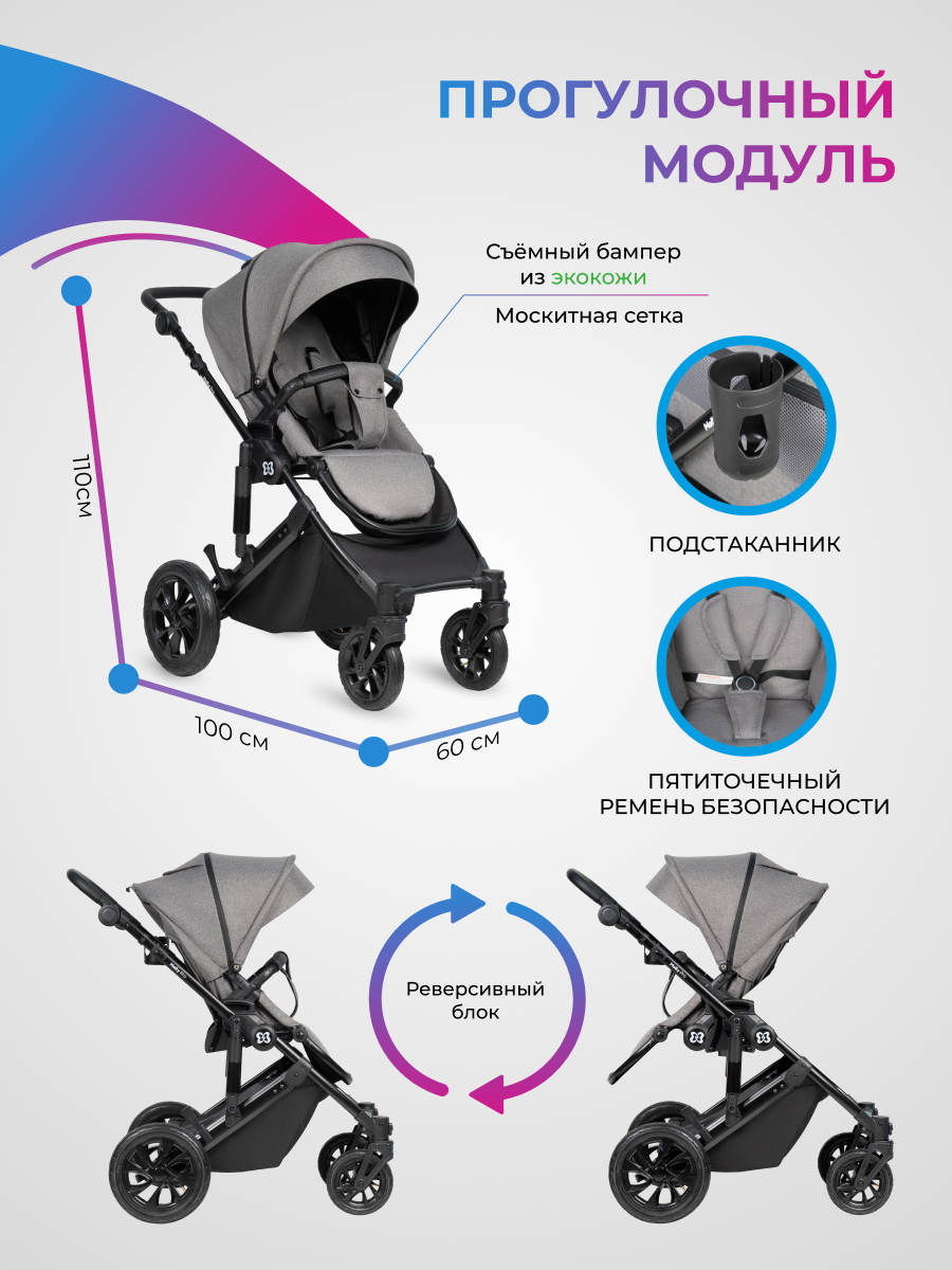 Коляска 3в1 Farfello Molly Pro серый - фото 11