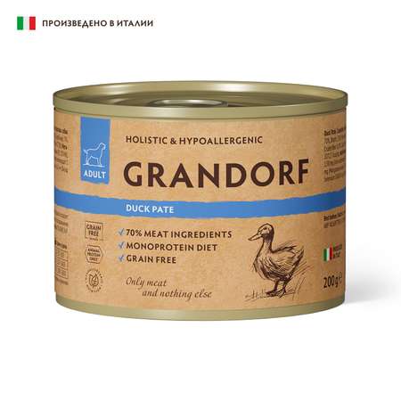 Консервы для собак Grandorf Паштет из утки 200г