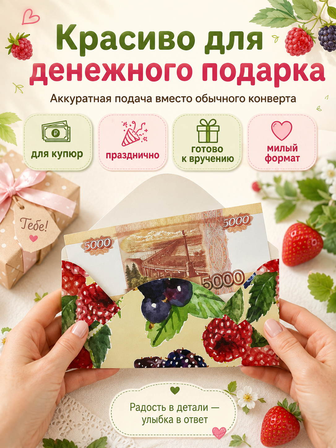 Конверты для денег детские Филькина Грамота с зайчиком и клубникой, 10 шт. - фото 9
