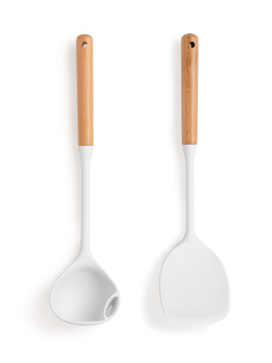 Набор кухонных принадлежностей DeNASTIA Силвуд (половник и лопатка) светло-серый A000345 - фото 7