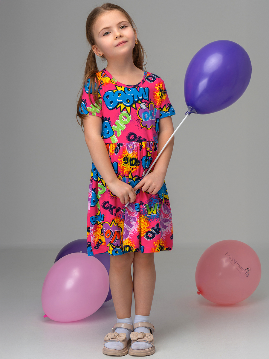 Платье HappyFox HF00192фуксия.с.надписями - фото 1