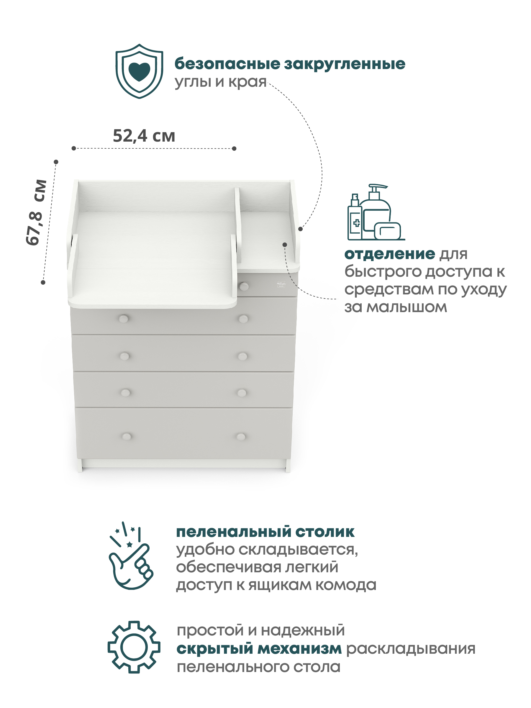 Комод пеленальный Aton Maks белый премиум серый - фото 4