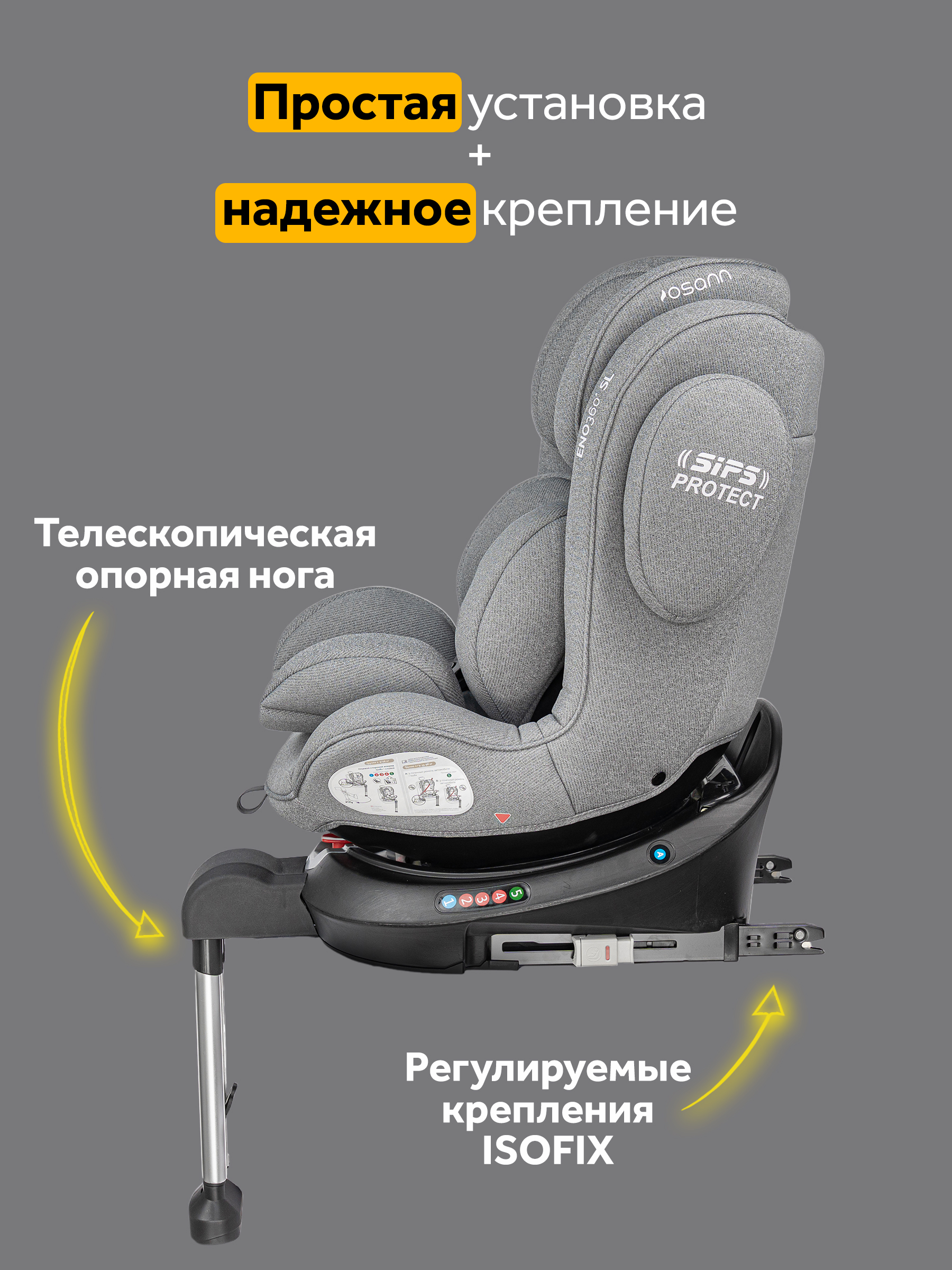 Автокресло Osann Eno 360 SL Iron 0-36 кг Isofix 0+/1/2/3 (0-36 кг) серый - фото 3
