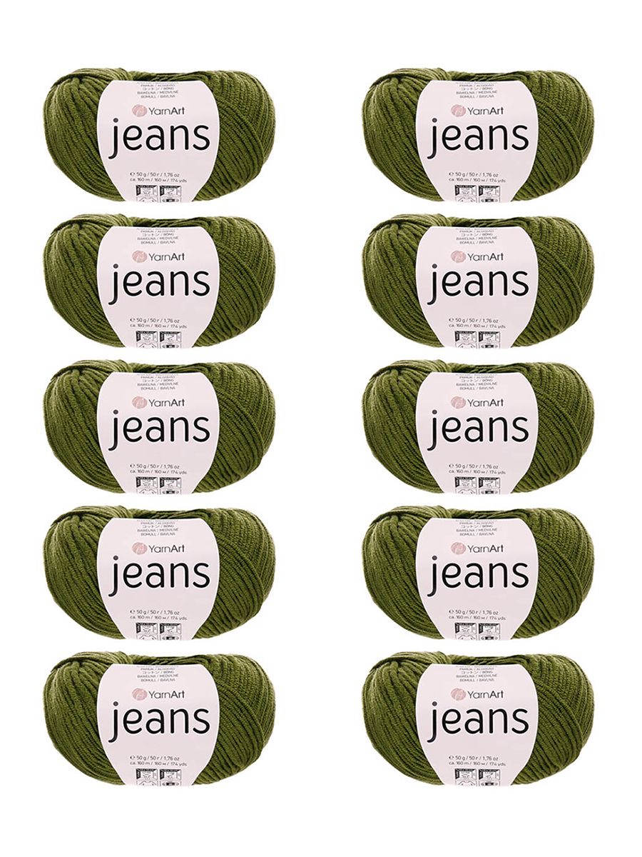 Пряжа YarnArt Jeans универсальная 50 г 160 м 82 темно-оливковый, 10 мотков - фото 6