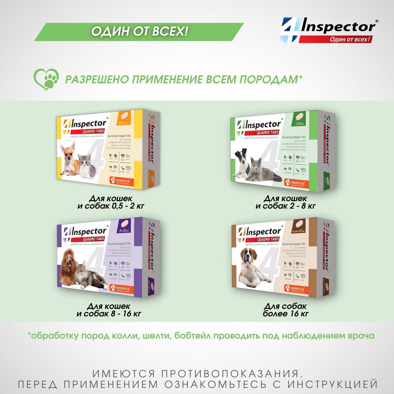 Таблетки от клещей, блох и гельминтов для кошек и собак Inspector Quadro Tabs 2-8кг - фото 8